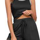 PrinStory Womens Pajamas Set Summer 2 Piece Pajama Sleeveless Tank and Shorts Soft Pj Sets with Pockets (XXL)