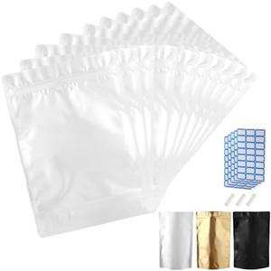 150-pack 5.5" x 7.9" Resealable Mylar Bag for Food Storage Stand Up Smell Proof Bag Small Aluminum Foil Ziplock Pouch Reclosable Edible Packaging Food Safe & Air-tight, Sealing Clip and Label Sticker