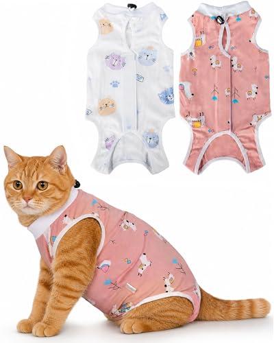 ANWA 2 Pack Cat Recovery Suit - Breathable Cat Onesie for Cats After Surgery Female, Kitten Surgery Recovery Suit Female Abdominal Wounds, Medium