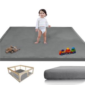 PapaMama Baby Play Mat, 1.2"Thick Memory Foam Area Rug, Soft Coral Velvet Baby Crawling Pad With Non-Slip Backing, 50"X50" Tummy Time Mat, Tatami Padded Carpet, Baby Nursery Rug For Toddlers