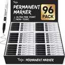 Permanent Markers Ultra Fine Tip, 96 Pack Black Quick-Drying and Fade-Resistant Permanent Markers Bulk Set for Writing and Drawing on Wood, Plastic, Metal, Glass, Ideal for Office School Supplies