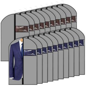 Amylove 10 Pcs 24 x 40 Inch Suit Bag Bulk for Travel and Closet Storage, Garment Bags for Hanging Clothes with Zipper and Clear Window, Dustproof Hanging Cover for Suits Jackets Dresses Coats (Gray)