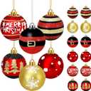 FYSUIMU 24Pcs Christmas Ball Ornaments Red Gold Black Glitter Dot Stripe Snowflake Xmas Tree Hanging Decorations for Home Party Supplies, 2.4 Inch