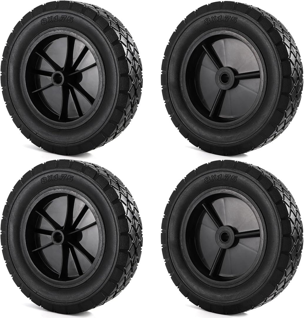 Covzoe 4 Pack 8 Inch Solid Rubber Tire, Universal Hand Truck Replacement Wheel 1/2-Inch Axle Hole, Lawn Mower Wheels for Cart, Trolley, Dolly