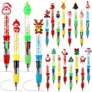 10 Pcs Christmas Multicolor Ballpoint Pens 4-in-1, Santa Claus Snowman Elk Xmas Tree Sock Patter, Cartoon Cute Fun Pens for Christmas Party Gifts Supplies Goodies Treat Bag Stuffer