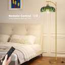 QIYIZM Glass Floor Lamp for Living Room,Bedroom,Gold Dimmable Standing Lamp with Remote,Mid Century Modern Brass Tall Lamp Boho Vintage Retro Floor Lamps Arc Green Flower Floor Light Lamp Bohemian