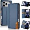 Wallet Case for iPhone 17 Pro Max 6.9", Faux Leather Phone Case with 3 Card Slots, Magnetic Wallet Compartment, RFID Blocking, Kickstand, Shockproof Protective Cover for Men Women - Blue