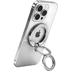 Magnetic Phone Ring MagSafe Phone Grip, Magnetic Cell Phone Stand Holder Finger Ring [Super Magnet] [360 Rotation] [Double Bracket] - Silver 2025 New