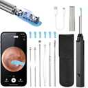 Ear Wax Removal - Earwax Remover Tool with 8 Pcs Ear Set - Ear Canal Cleaner with 1080P Camera - Ear Cleaning Kit with 8 Ear Spoon - Ear Camera for iOS & Android (Black)