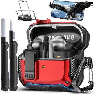 Phone Stand for Samsung Galaxy Buds3 FE (2025) / Buds3 Pro (2024) / Buds 3 Case (2024),with Secure Lock Clip & Cleaning kit Full Body Shockproof Carbon Fiber Protection Design