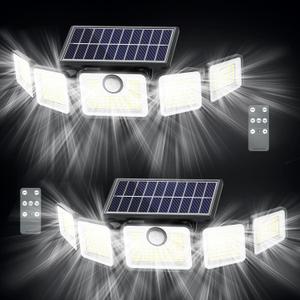 6000LM Solar Lights Outdoor, Solar Flood Lights Outdoor, 230 LED 5 Heads Motion Sensor Lights Waterproof with Remote Control for Outside Yard House Patio 2 Pack