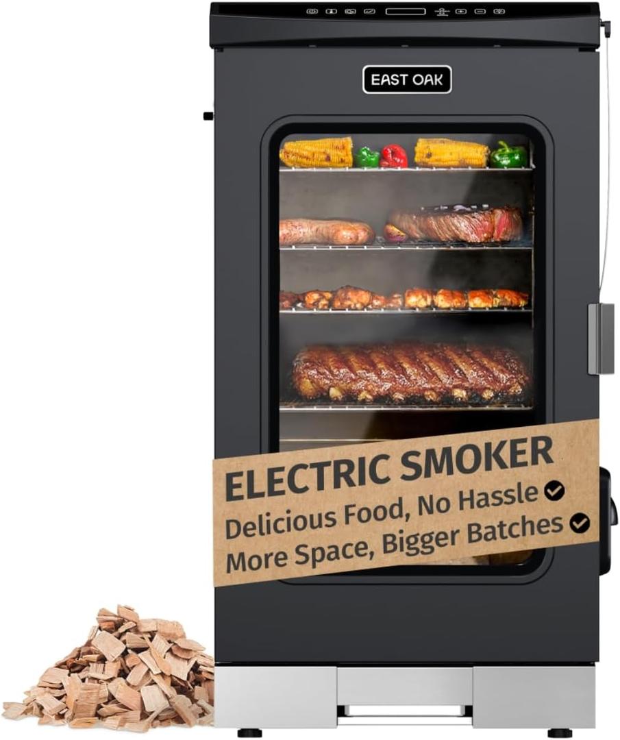 EAST OAK 30" Electric Smoker for Outdoors | Built-in Meat Probe & Up to 6 Longer Smokes on a Single Load | Side Chip Loader for Uninterrupted Smoking | Bigger Batches with 725 sq in Cooking Area (30" with window, Night Blue)