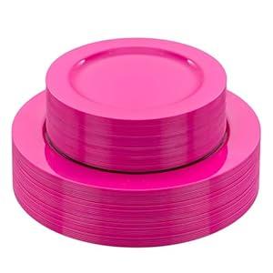 FLOWERCAT 60PCS Hot Pink Disposable Party Plates Set – 30 pcs 10.25″ Dinner Plates & 30 pcs 7.5″ Dessert Plates for Spring Parties, Valentine’s Day, Wedding – Sturdy & Stylish Tableware