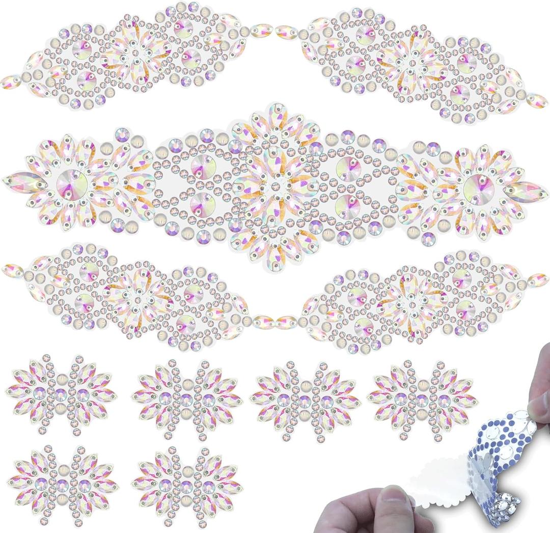PEARLY JUN 11 Pcs Silver AB Rhinestone Applique Patches Pearl Rhinestone Patches Iron on Appliques for Dresses Hand Sewing Craft Projects DIY Wedding Clothes Shoes Hats Bags Embellishments