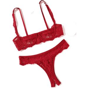Avidlove Sexy Lingerie Set for Women Lace Bra and Panty Sets Underwire Push Up Lace Lingerie Set (Medium, Wine Red)