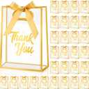 Marspark 30 Pcs Clear Thank You Gift Bags with Handle, Clear Plastic Gift Bag with Ribbon Transparent Tote Bags for Wedding, Birthday, Party Favors, 10.24 x 7.09 x 3.15 Inch (Gold)