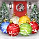 Jetec 32 Inch Giant PVC Inflatable Christmas Ball Ornaments Large Xmas Blow Ball Decorations Inflatables Outdoor Holiday Decorations Christmas Blow up Yard Decor(6 Pcs,Joy World)