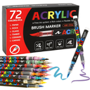 Acrylic Paint Marker Set, 72/36 Colors Paint Pen Soft Brush Tip Acrylic Marker Quick Drying Acrylic Pen Waterproof Paint Marker for Painting DIY Crafts (72 Pcs)