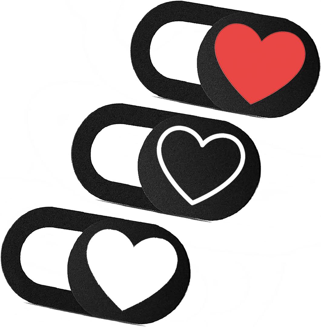 Webcam Cover 3 Pack Ultra Thin Slide Laptop Camera Cover for Echo Show, Computer, Tablet, Chromebook, PC - Peach Heart Black