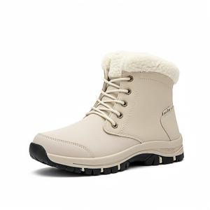 Women's Waterproof Insulated Winter Hiking Boots,Cute Snow Boots for Women Warm Comfortable Anti-Slip Ankle Boots for Outdoor Work,Walking & Cold Weather (8, Beige)