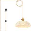 Hanging Lamp Plug in,Braided Adjustable 14Ft Light Cord Plug in Pendant Light 9.8 Inch Glass Lampshade Hanging Ceiling Light Kitchen Island On/Off Switch Hanging Lights