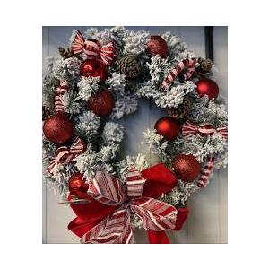 FairyLee Pre-Lit Artificial Christmas Wreath for Front Door, 24 Inch Battery Operated with LED Lights, Red Bow Berries and Pine Cones for Indoor, Outdoor Holiday Decor Window, Mantel, Wall,Red & White