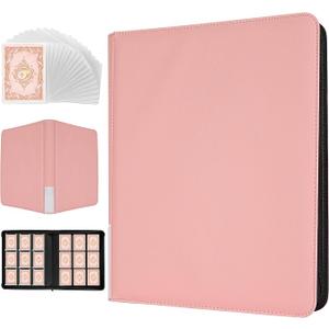 Pink Toploader Card Binder, 9-Pocket Zippered Album with 20 Sleeves, Holds 360 Toploaders, Thermo PU Leather Acid-Free Collector Organizer for Pokemon, Sports Cards, TCG & K-pop Photocards