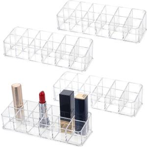 4-Pack 12-Slot Acrylic Lipstick Organizer, Lipstick Holder, Lip Gloss Organizer, Cosmetic Storage Display, Perfect Storage Solution for Drawer, Vanity, Bathroom, and More