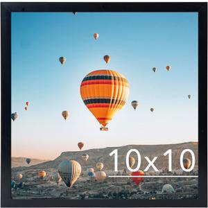 10x10 Picture Frame Black for Wall Hanging, Wall Mounting Horizontally or Vertically, 10 x 10 Square Wall Gallery Poster Photo Frame with Durable Shatter Resistant Plexiglass, Black