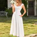 KUTUMAI Lace Corset Midi Dress Tie Flowy Summer Spring Wedding Guest Dresses for Women Sundress with Pockets (White, XL)