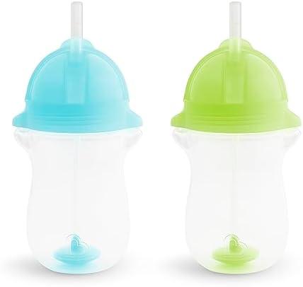 Munchkin Any Angle Weighted Toddler Straw Cups with Click Lock Lid, 10 Ounce, 2 Pack, Blue/Green