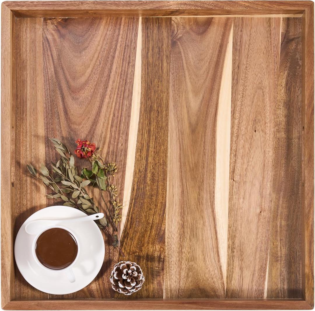 GENMOUS Acacia Wooden Ottoman Tray for Living Room, 20'' Large Ottoman Tray, Serving Tray for Ottoman with Handles, Decorative for Coffee Table Kitchen Counter