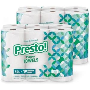Amazon Brand - Presto! Flex-a-Size Paper Towels, 158 Sheet Huge Roll, 12 Rolls (2 Packs of 6), Equivalent to 38 Regular Rolls, White