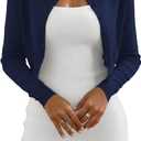 Women's Cropped Cardigan Sweaters Crew Neck Button Down Open Front Knit Bolero Shrugs (Blue, L)