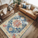 jinchan Area Rug 6x9 Floral Blue Rug Distressed Thin Vintage Retro Indoor Non Slip Carpet Kitchen Living Room Bedroom Dining Room