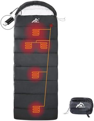 MANTUOLE Heated Sleeping Bag - 5pcs Multi USB Power Support Heating Pads, Operated with Battery Power Bank or Other USB Supplies, Portable Compact Envelope Style Bag