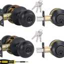 2 Sets All Keyed Alike Entry Door Knobs and Single Cylinder Deadbolt Lock Combo Set, Security for Entrance and Front Door with Classic Flat Ball Matte Black Finish by Lanwandeng