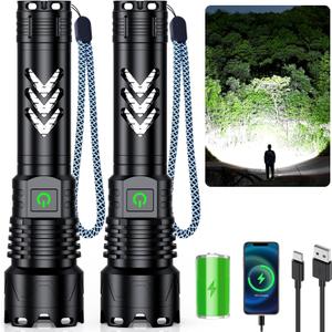 Alifa Flashlights High Lumens Rechargeable, 2Pack Rechargeable Flashlight, 990000lm Super Bright Flashlight, 5Mode Tactical Flashlights High Lumens, LED Flashlight High Powered,IP65Waterproof (Black)