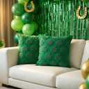 St Patricks Day Embroidery Decorative Throw Pillow Covers 18 x 18 Set of 2, Lucky Shamrock Clover Tufted Porch Outdoor Home Decor, Irish Spring Plush Faux Fur Jacquard Sofa Couch Cushion Case (Green)