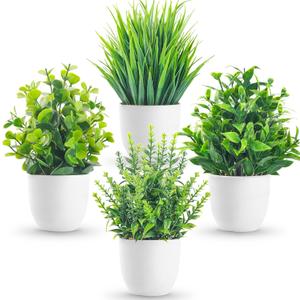 Miracliy 4 Pack Fake Plants Small Artificial Faux Plants Indoor for Home Office Farmhouse Bathroom Decor (Green)