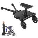 2025 New-Universal Stroller Board with Detachable Seat, 2in1 Sit and Stand Stroller Glider Board for Most Strollers, Holds Children Up to 55 LBs Stroller Connectors Standing Board (Dark Black)