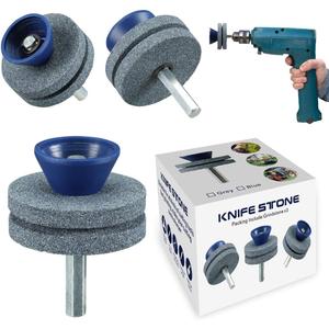 NEWDouble Layer Corundum Lawn Mower Blade Sharpener, Universal Wear Lawnmower Blade Sharpener for Any Power Drill/Hand Drill, Double-Layer Grindstones Easy to Use and Not Easy Damage-(Gray)