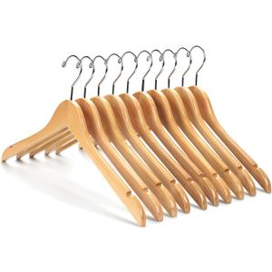 Nature Smile Wooden Coat Hangers Wood Shirt Dress Jacket Clothes Hangers with Extra Smooth Finish, 360 Degree Swivel Hook(10pcs Natural)
