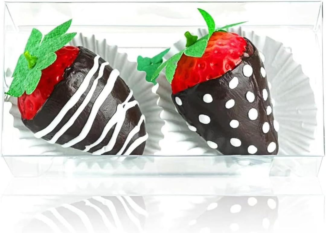 50Pack 4.5 x 2.2 x 2 Clear Chocolate Covered Strawberry Boxes for 2, Macaron Boxes for 4, Cookies & Small Treats for Wedding, Birthday Party Favors & Holiday Packaging