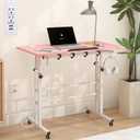 SIDUCAL Mobile Stand Up Desk with USB Ports and Outlets, Adjustable Laptop Desk on Wheels, Home Office Workstation, Rolling Laptop Cart for Standing or Sitting, 31.5" x 23.6"Pink, Enlarged