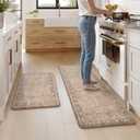 KIMODE Anti Fatigue Kitchen Mat 20"x59"+20"x32", Boho Distressed Kitchen Rugs Sets of 2, Kitchen Mats for Floor Cushioned Non Slip, Comfort Kitchen Floor Mats for Sink, Laundry, Desk Brown
