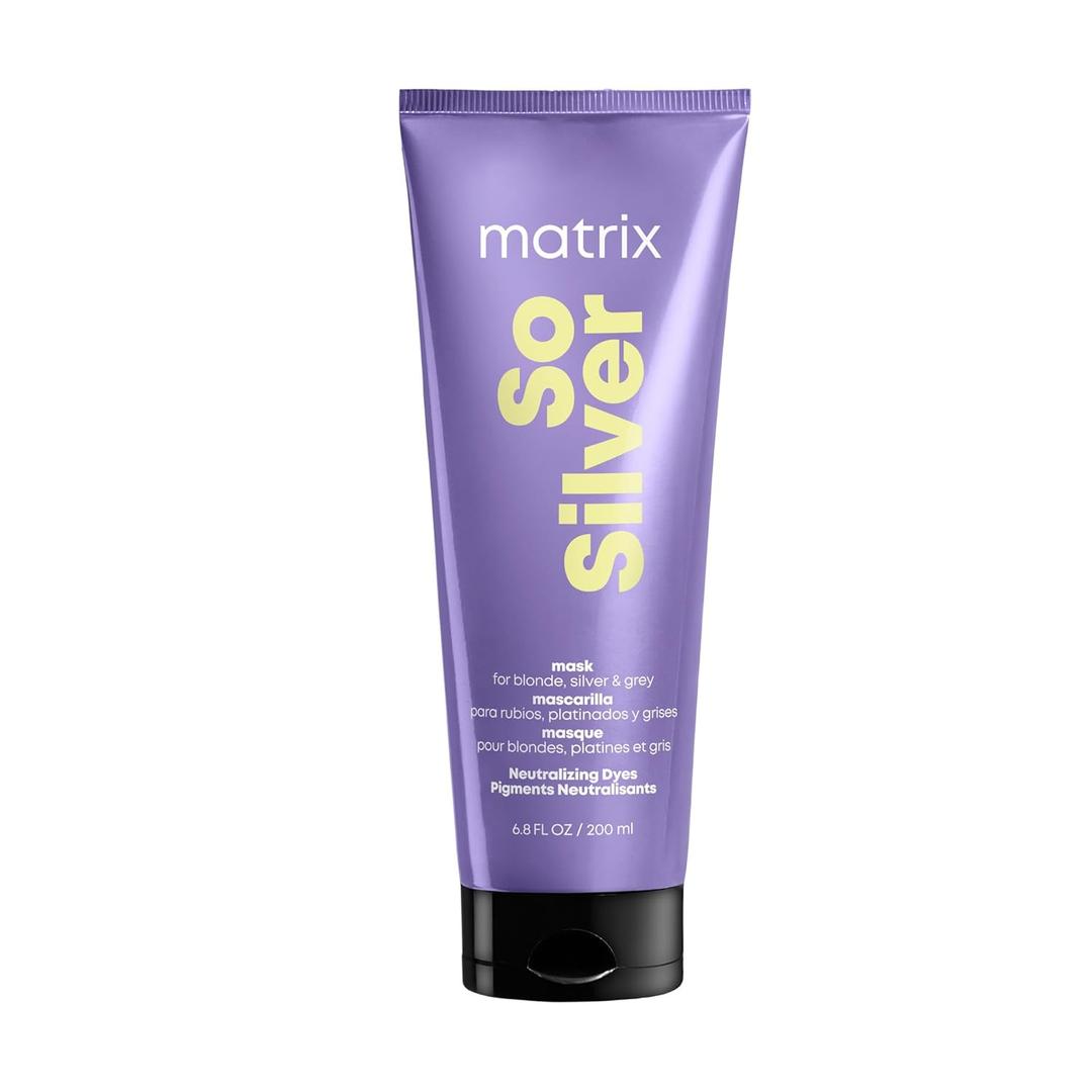 Matrix So Silver Purple Hair Mask - Deep Conditioning, Repairs Damaged Blonde and Silver Strands, Neutralizes Yellow Tones, For Color-Treated or Bleached Hair (6.8 Fl Oz (Pack of 1))
