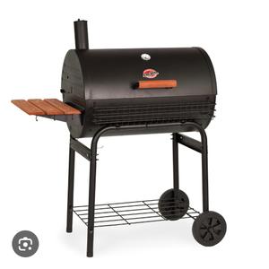 YT01 29-Inch Barrel Charcoal Grill, 589 Sq. In. Cooking Space with Manual Rotisserie Meat Fork, Collapsibl Two Side Tables, Separated Ash Catcher, Outdoor Grill for Backyard, Patio, Parties
