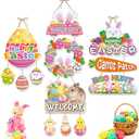 JLCFUTURE 4Pcs/set, Easter Decorations Door Hanger Happy Easter Paper Door Hanging Easter Day Party Supplies Festival Decoration Eggs Rabbits Pattern Door Hanger Corridor Wall Pendant Home Decor