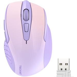 TECKNET Wireless Mouse, 2.4G Ergonomic Optical Mouse, Computer Mouse for Laptop, PC, Computer, Chromebook, Notebook, 6 Buttons, 24 Months Battery Life, 2600 DPI, 5 Adjustment Levels, Gradient Lavender